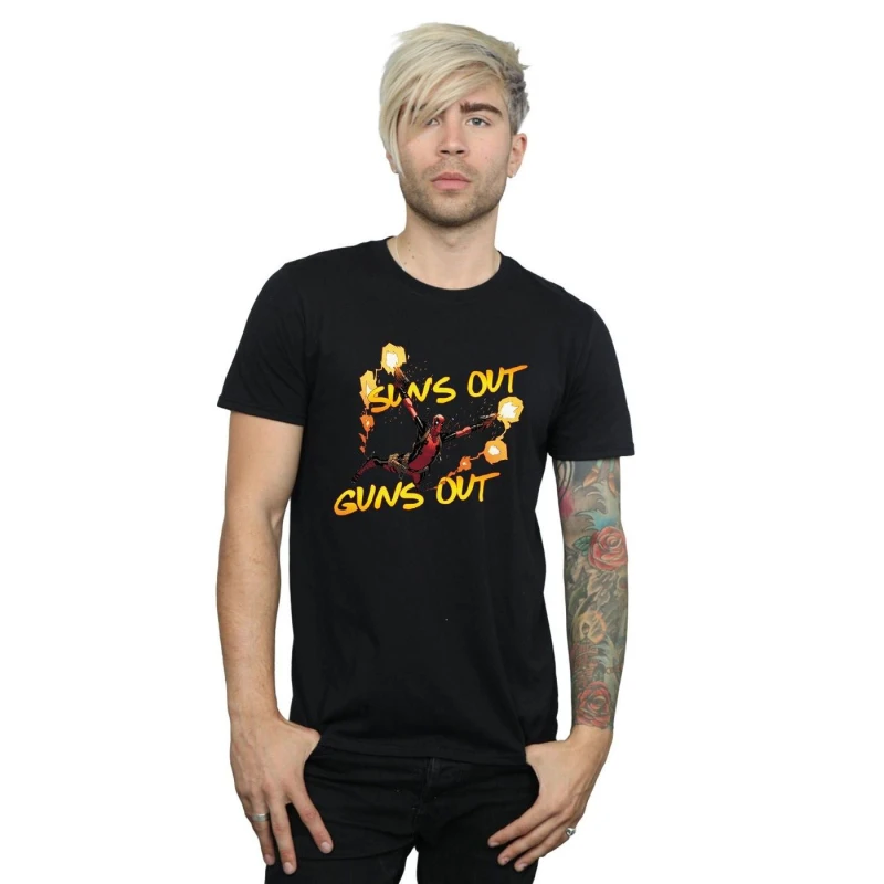 Image of Marvel Marvel Men Deadpool Sun's Out Guns Out T-Shirt in Black Size: Small Black S Male 5057736819258