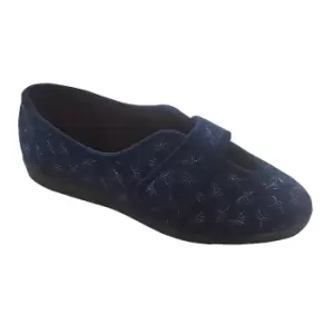 image of Sleepers Womens/Ladies Ivy Floral V Throat Touch Fastening Slippers (4 UK) (Navy Blue)