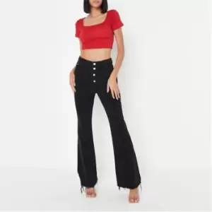 image of Missguided 4 Button Wide Leg Jeans - Black