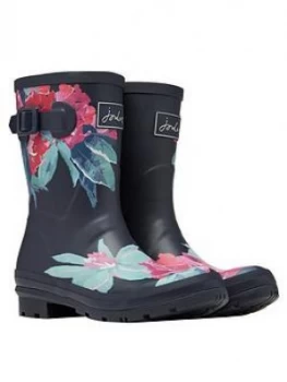 Image of Joules Mid Height Printed Welly - Navy, Size 8, Women
