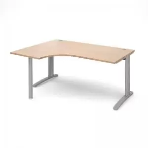 image of TR10 left hand ergonomic desk 1600mm - silver frame and beech top