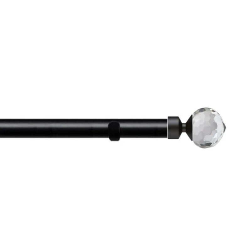 Image of New Edge Blinds 28mm Fixed Length Metal Eyelet Curtain Pole Set - Bella Finial in Black Size: 170cm Black Unisex 170 cm