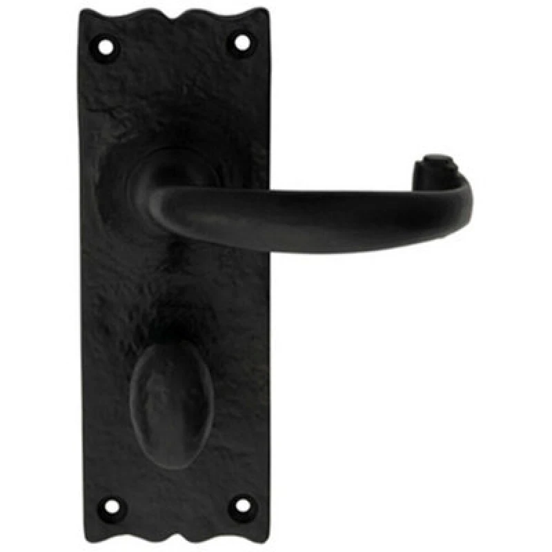 Image of Loops PAIR Forged Curved Lever Handle on Bathroom Backplate 155 x 54mm Black Antique Black