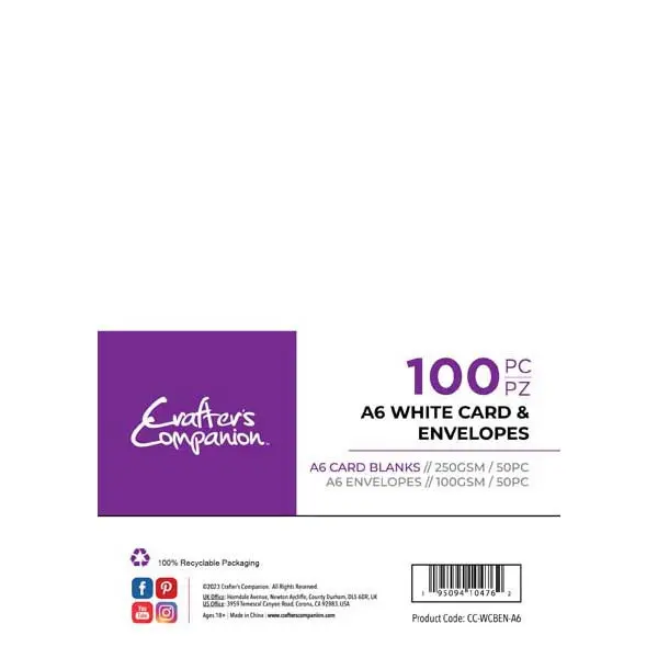 image of Crafter's Companion A6 Card Blanks & Envelopes White 250 GSM Pack of 25