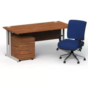 Image of Impulse 1800 x 800 Silver Cant Office Desk Walnut + 2 Dr Mobile Ped & Chiro Med Back Blue W/Arms
