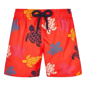 Image of Boys Stretch Swim Shorts Ronde Des Tortues Multicolores - Jirise - Red - Size 10 - Vilebrequin