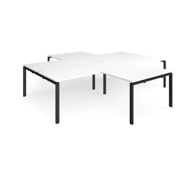 Image of Adapt Bench Desk 4 Person With Return Desks 3200mm White Tops With Black Frames Adapt White ER32168-K-WH