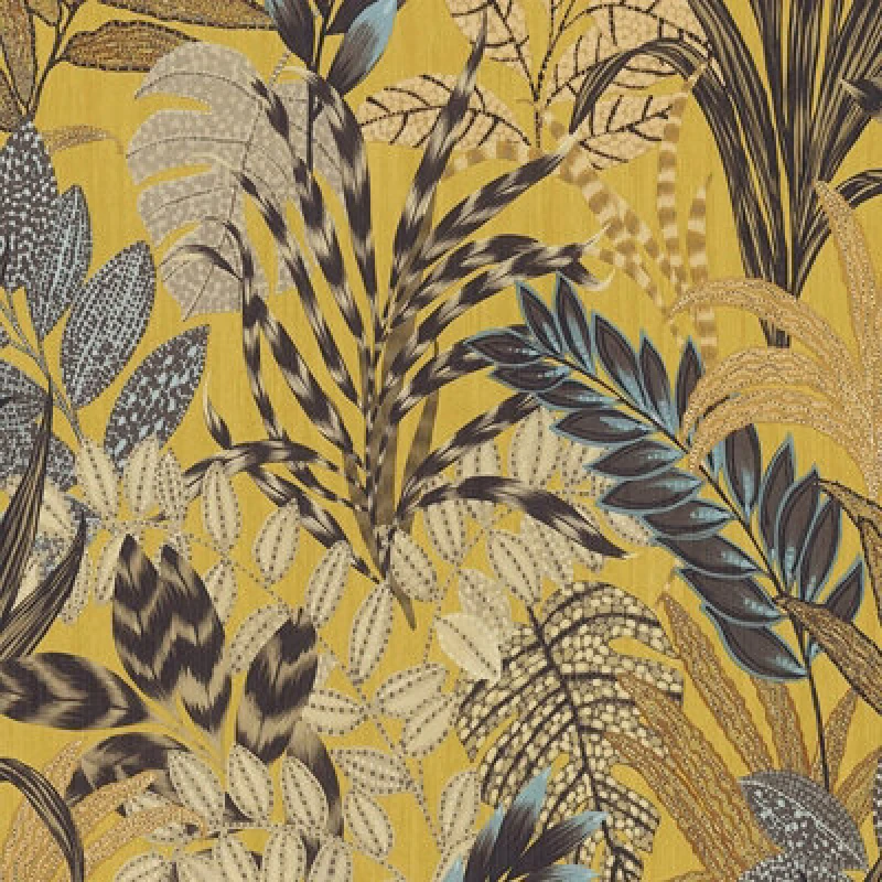 Image of A.S. Creation Nala Cape Town Jungle Palm Tree Leaf Leaves Textured Vinyl Wallpaper Yellow