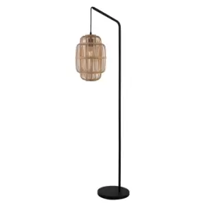 image of 160cm Black Floor Lamp With Bamboo Frame Shade