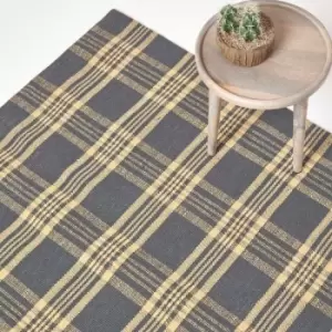 Image of Douglas Grey and Yellow Tartan Check Non-Slip 100% Wool Rug, 70 x 120cm - Grey - Homescapes