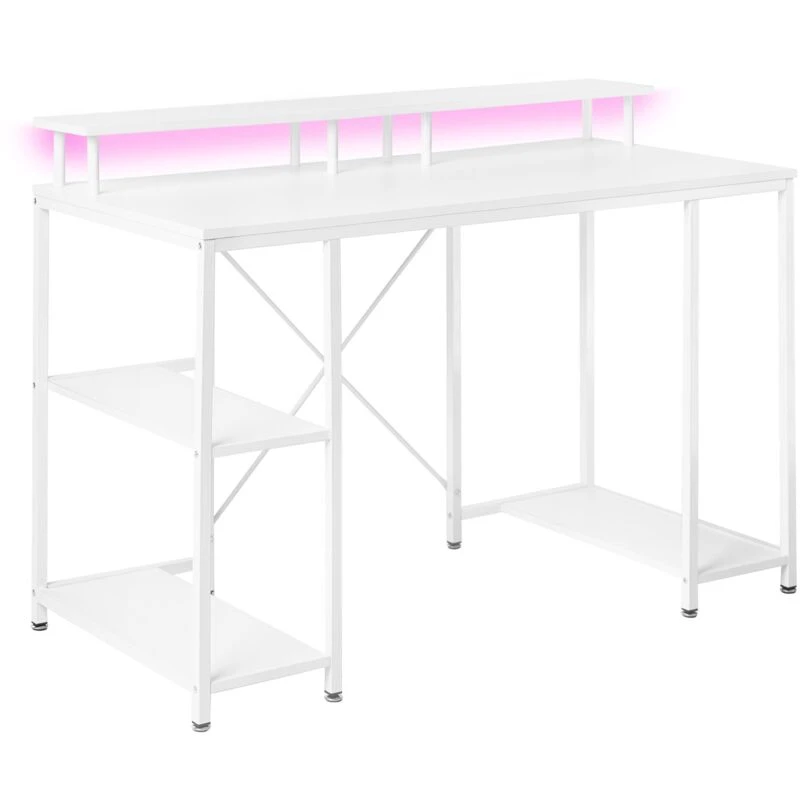Image of Beliani Gaming Desk Caddo White 120 Cm 60 Cm With Shelves Led