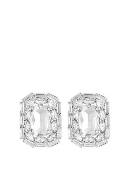 image of Silver Crystal Baguette Oversized Stud Earrings