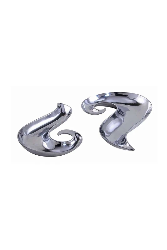 Image of Homescapes Set of Two Beautiful Swirls Decorative Aluminium Bowl / Dish Silver