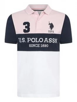 Image of U.S. Polo Assn. Boys Colourblock Polo Shirt - Pink, Size 8-9 Years
