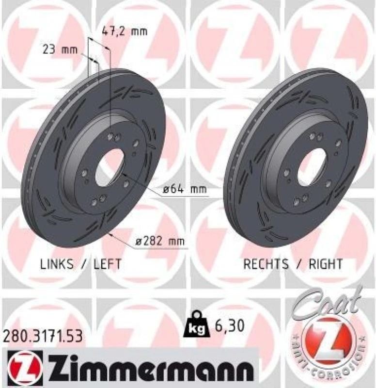 Image of ZIMMERMANN Brake disc ZIMMERMANN 280.3171.53
