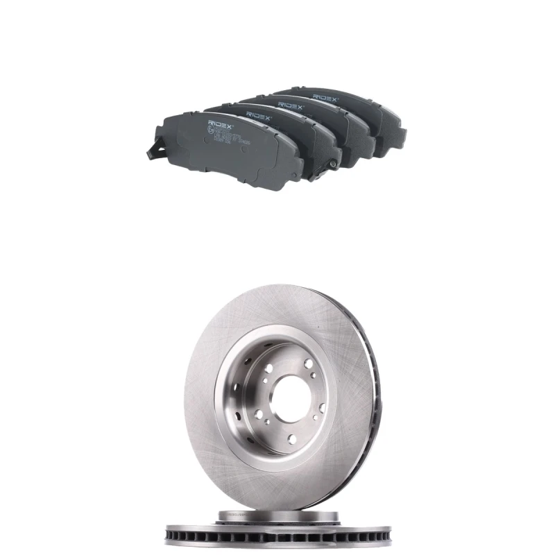 Image of RIDEX 3405B2781 Brake disc and pads set Front Axle, Brake Disc Type: Externally Vented, with acoustic wear warning Brake Set,disc brakes (3405)