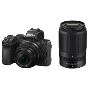 image of Nikon Z 50 Mirrorless Camera with DX 16-50mm and 50-250mm VR Lenses