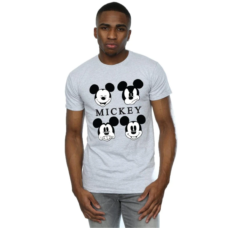 Image of Disney Men Four Heads Mickey Mouse Cotton T-Shirt in Grey Size: Small Grey S Male 5057245521482