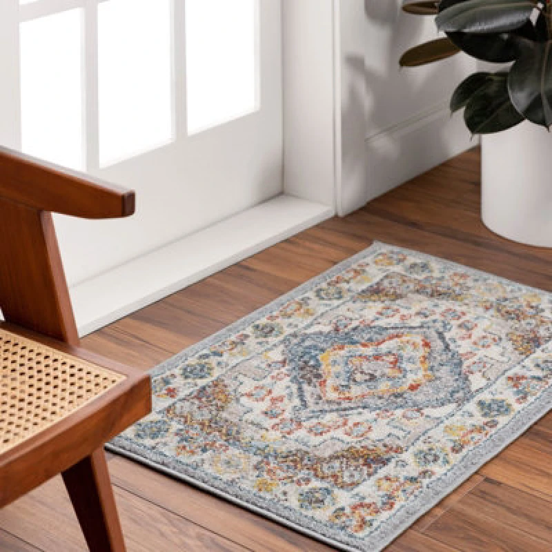 Image of Livabliss Vintage Oriental Boho Grey Jade Area Rug 60 X 90 Cm - Easy Care, Non Shedding, Ideal For Living Room & Bedroom