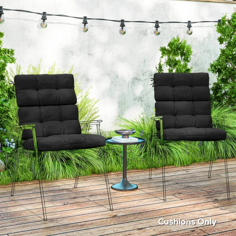 Image of Outsunny 2pc Outdoor Seat Cushion with Backrest, Ties, for Garden, Black 84G-199V70BK