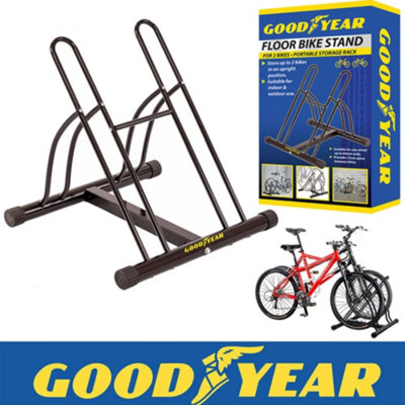 Image of Goodyear Floor Mounted Bike Stand Cycle Bicycle Rack Mount Holder Park Storage