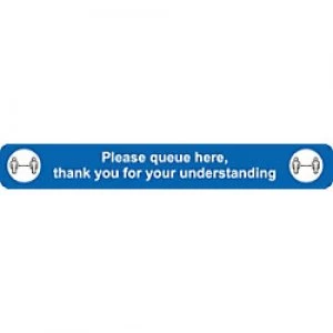 Seco Floor Sticker Please queue here Blue Anti Slip Laminate 60 x 8 cm