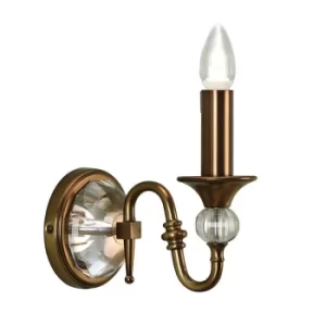 image of Polina 1 Light Indoor Candle Wall Light Antique Brass with Crystal, E14