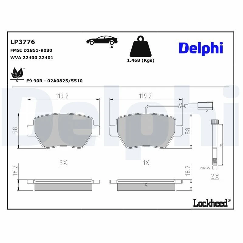 Image of DELPHI Brake pad set DELPHI LP3776