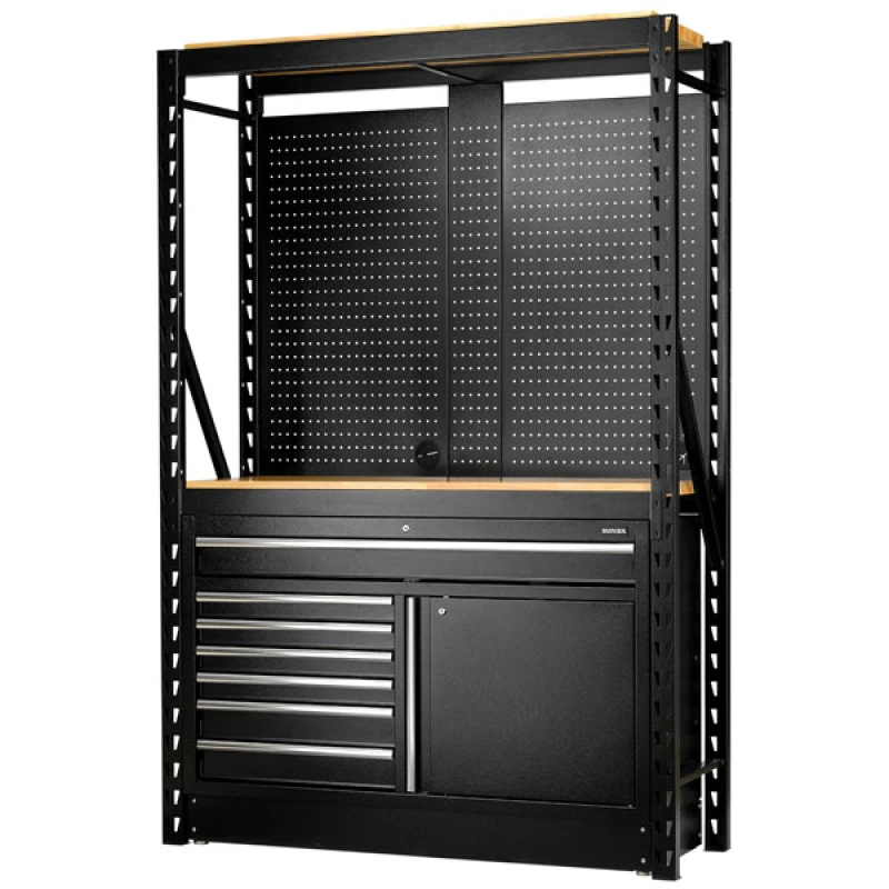 Image of Bunker 14 Piece Modular Storage System and Hardwood Workbench 28005 Length: 1.5m
