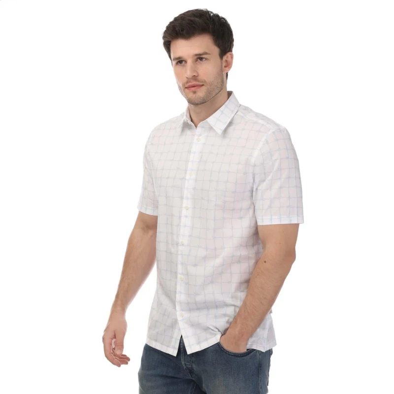 Image of Ted Baker Udine Short Sleeve Rope Print Checked Shirt - White White S
