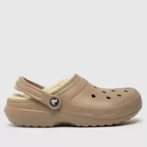 image of Crocs Beige & Brown Classic Fuzz Lined Clog Sandals