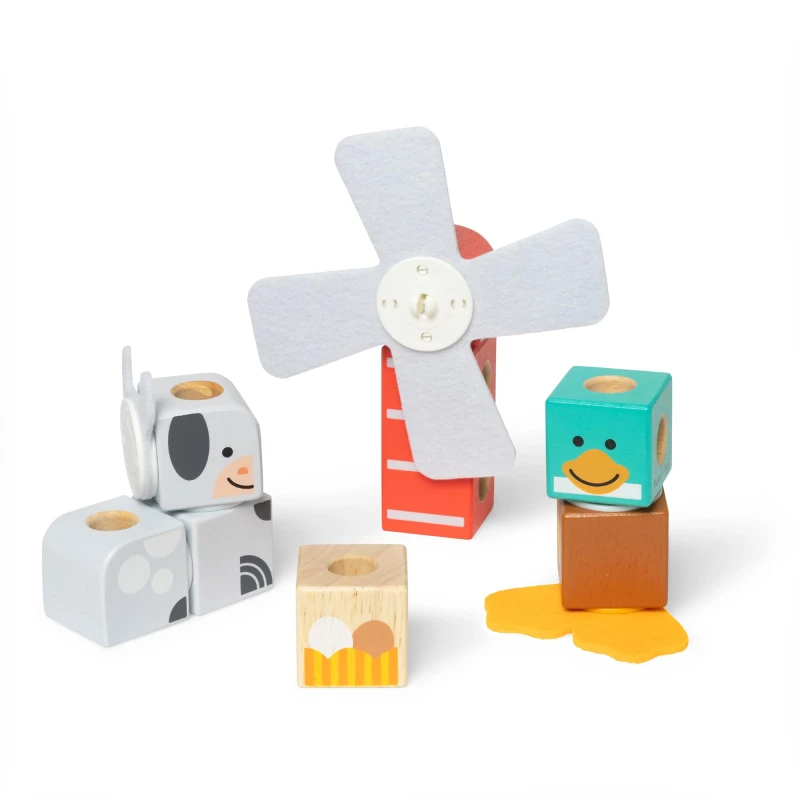 Image of Melissa & Doug Blockables Farm Friends Snap And Play Mix And Match Connectable Wooden Building Blocks Play Set Toy for Preschool Boys And Girls (16 P