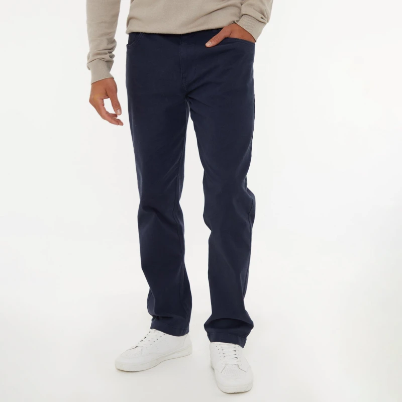 Image of Threadbare 'Wyesdale' Straight Leg Cotton Canvas Trousers With Stretch Navy