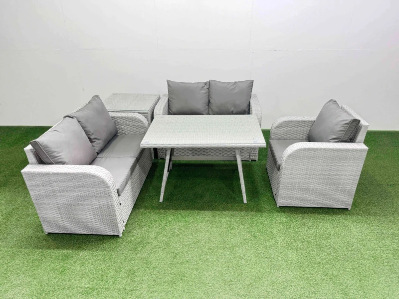 Image of Fimous 5 Seater Outdoor Rattan Garden Furniture Set Light Grey Light Grey Unisex