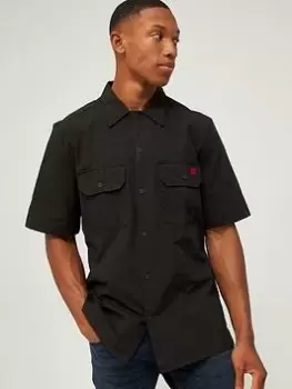 Image of HUGO Elpy Short Sleeve Shirt - Black, Size L, Men
