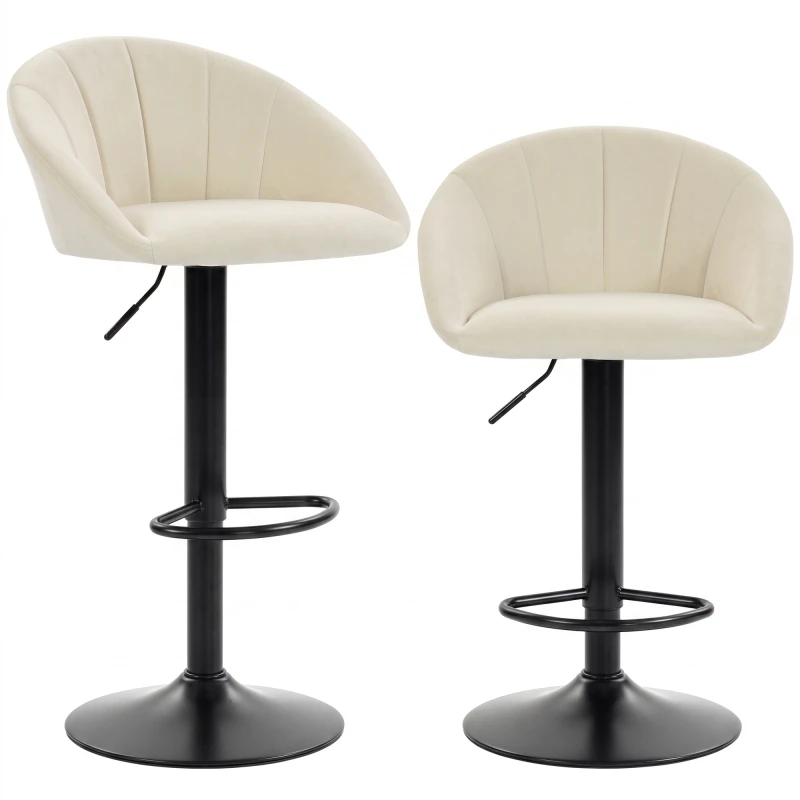 Image of HOMCOM Bar Stools Set of 2 Velvet Adjustable Swivel in Cream Cream Unisex