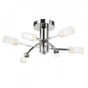 Image of 6 Light Semi Flush Multi Arm Ceiling Light Chrome, Acid Etched Glass, G9