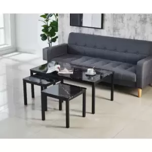 Image of Marble Effect mdf Coffee Table with x2 Side Tables in Black - Black