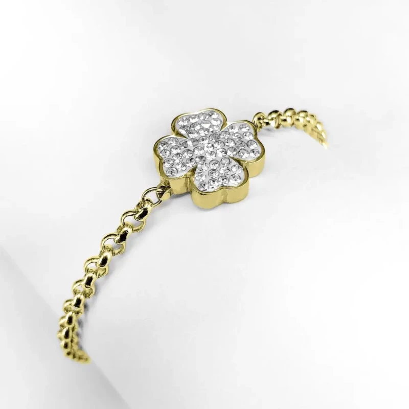 Image of Ponytail & Co Womens clover bracelet with stones Ponytail & Co Dore Female 15/5 cm