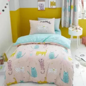 Image of Catherine Lansfield Kids Cute Cats Reversible Easy Care Duvet Cover Set, Pink, Double