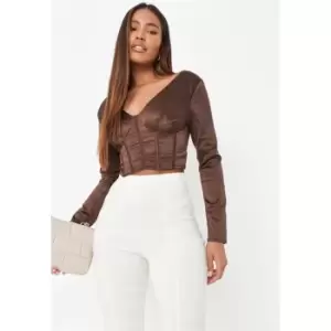 Missguided Ls Plunge Satin Corset - Brown