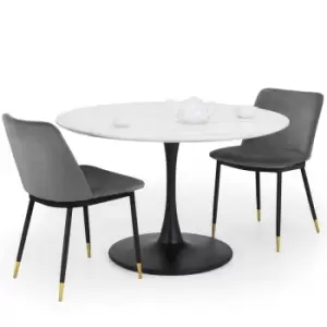 image of Julian Bowen Set Of Holland Round Dining Table & 2 Delaunay Grey Chairs