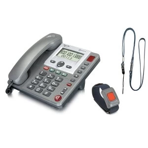 image of Amplicomms PowerTel 97 Alarm Big Button Corded Telephone with Wireless Remote SOS pendant