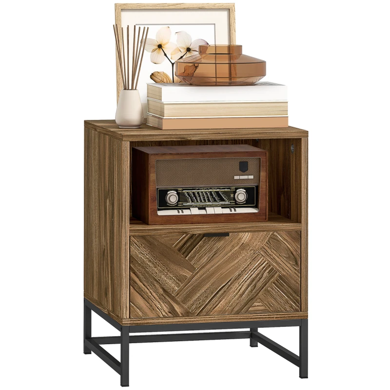 Image of HOMCOM HOMCOM Nightstand, Bedside Table with Drawer and Shelf End Table Living Room, Bedroom in Brown Brown One Size Unisex 5063603037885