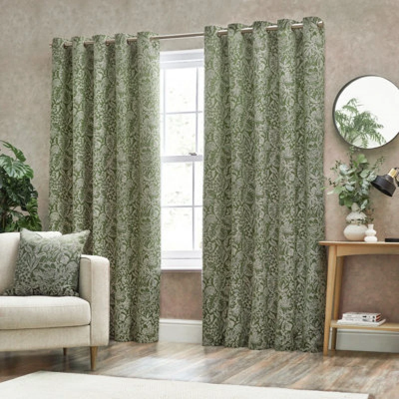 Image of Bali Eyelet Curtains Olive, Olive / 117 x 137cm