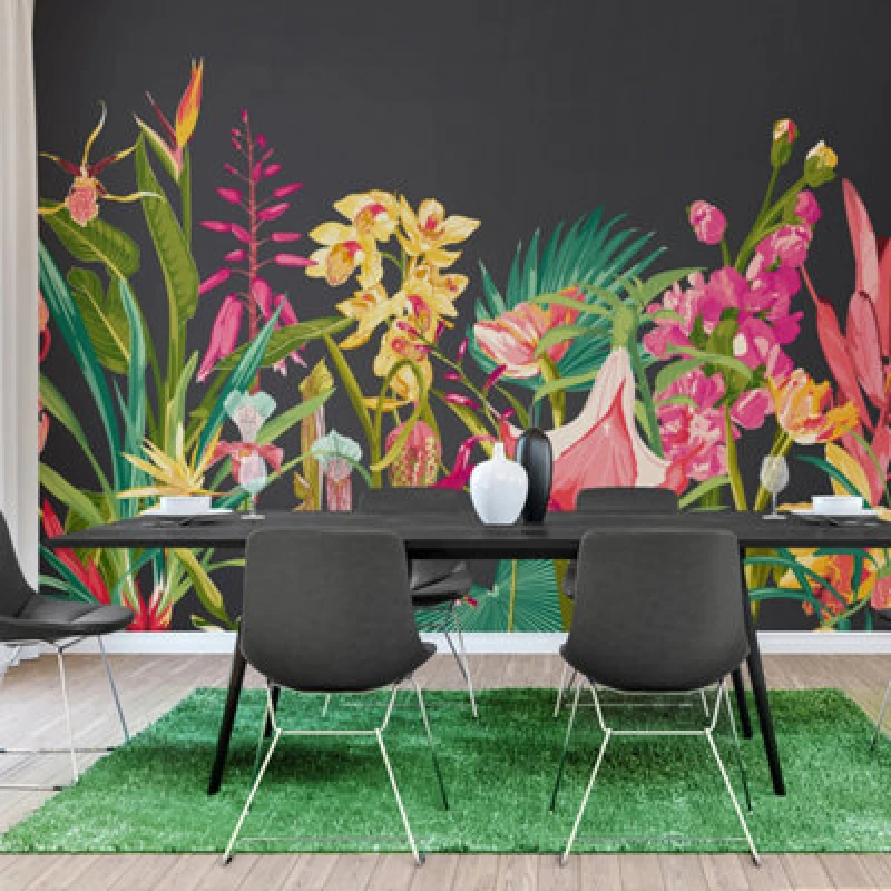 Image of Origin Murals Tropical Foliage Wall Mural in Black Size: W350cm x H280cm Black Unisex W350cm x H280 cm