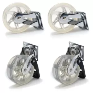 75mm 40kg Plastic Swivel Castor Wheel Furniture Caster Clear - With Brake - Pack of 4