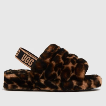 Image of UGG Black & Brown Fluff Yeah Panther Slippers