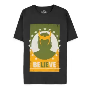 image of Marvel Loki Believe Poster T-Shirt, Male, Extra Large, Black...