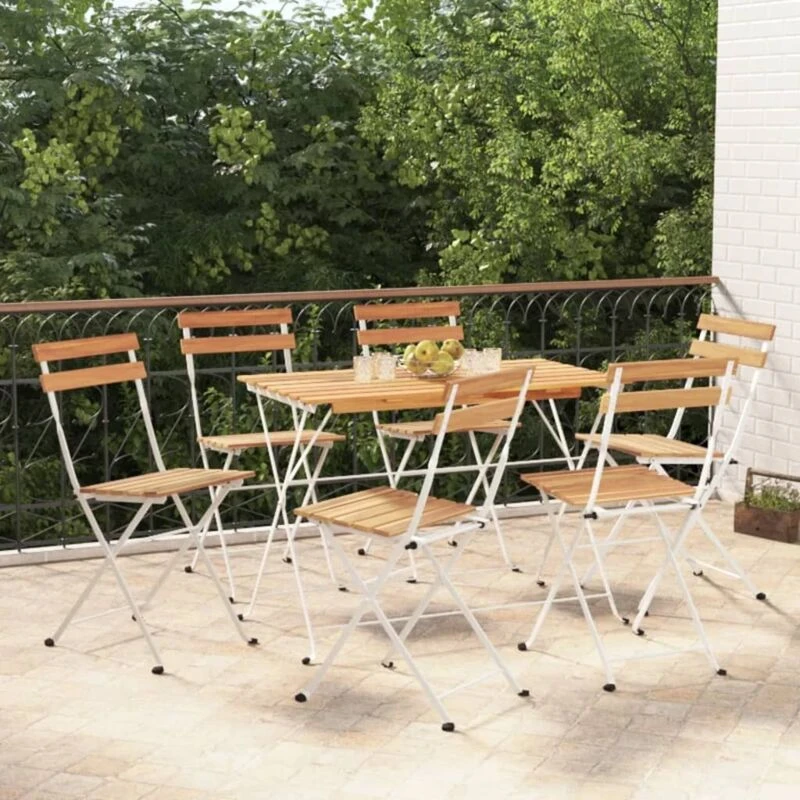 Image of VIDAXL 7 Piece Folding Bistro Set Solid Wood Acacia and Steel Vidaxl 8720845665968